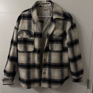 Garage Women’s Plaid Shirt Jacket in Black and Cream